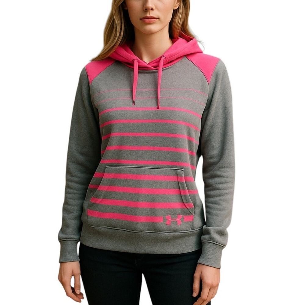 Under Armour Storm Pink Striped Gray Hooded Sweatshirt